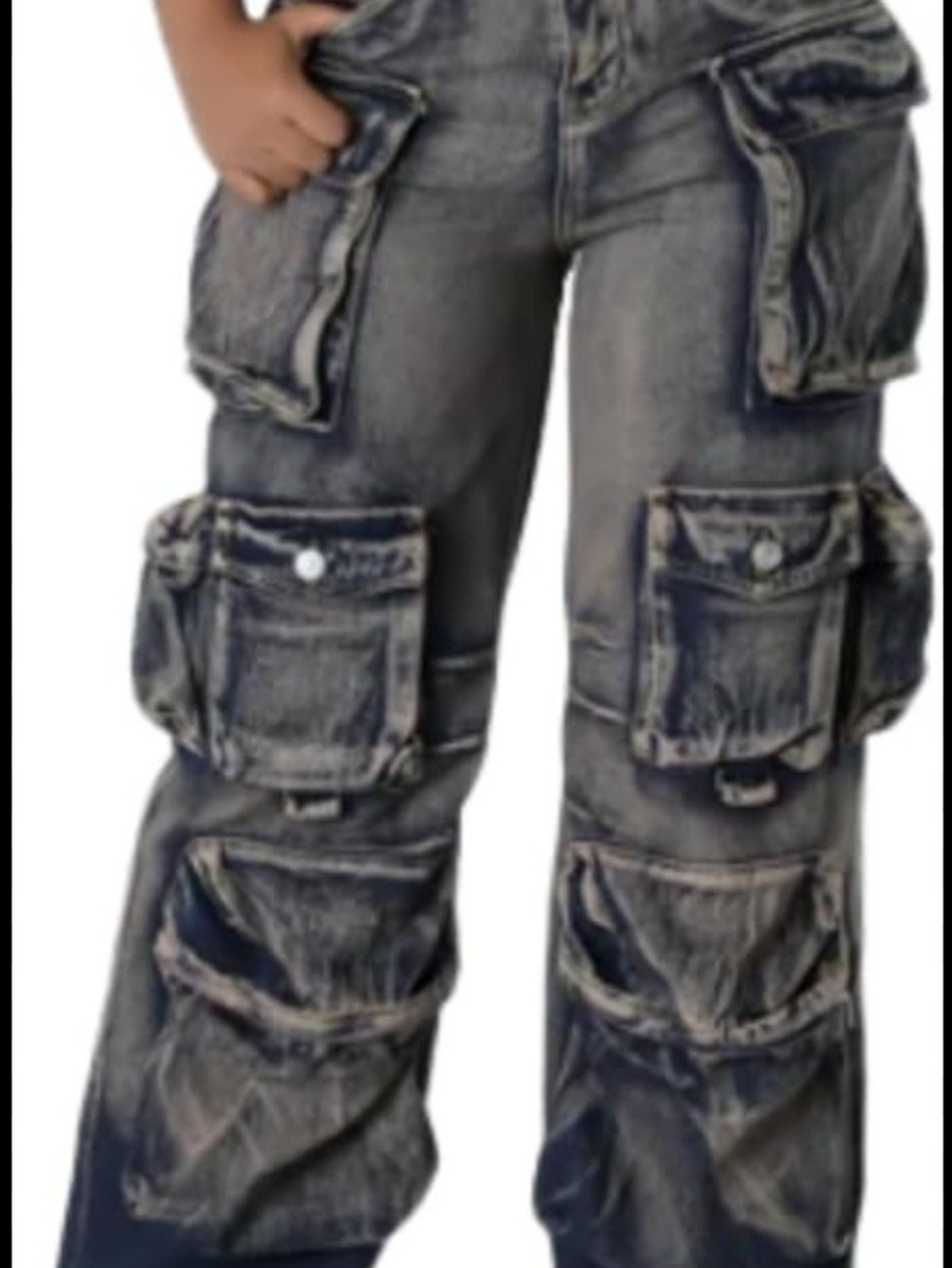 Y2K Baggy Cargo Pants Women's Multi Pocket Utility Denim Jeans Vintage Wash M